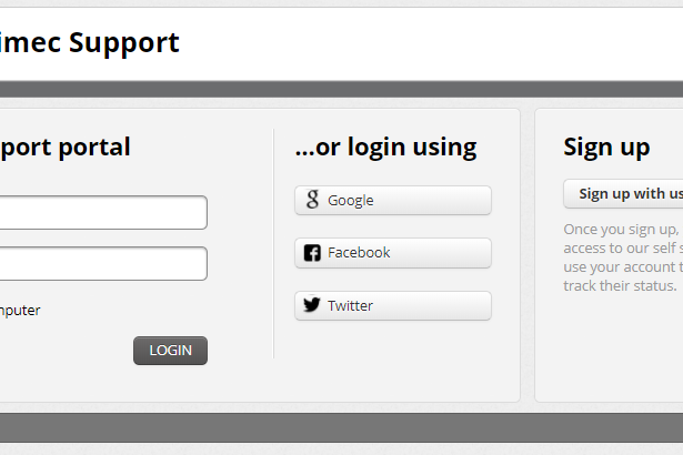 Support portal login screen