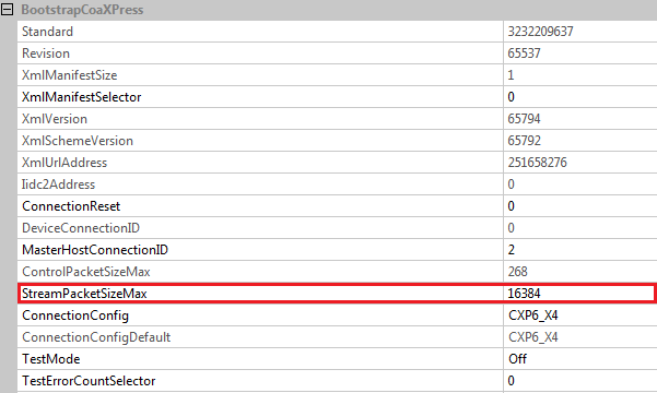 CoaXPressBootstrap - StreamPacketSizeMax